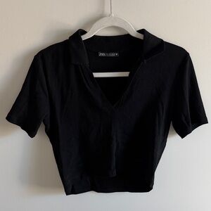 Zara Black Crop Polo Top